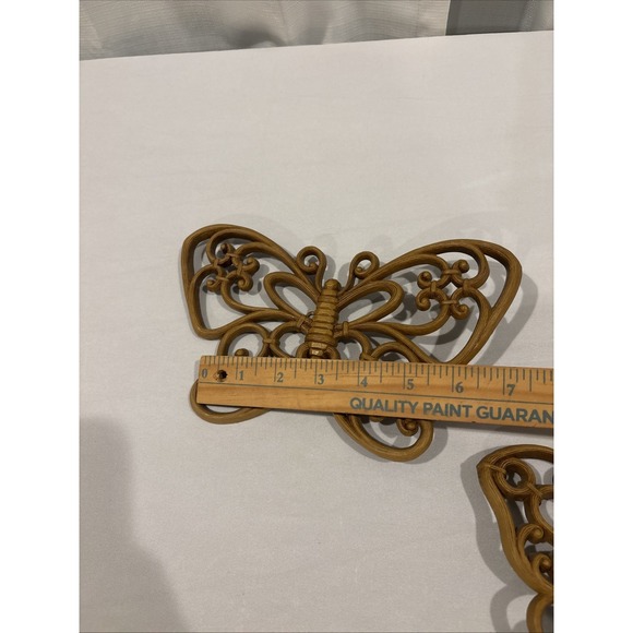 Vintage HOMCO Butterflies Wall Decor Brown Faux Wood Home Interiors~Set of 2 - Picture 6 of 9